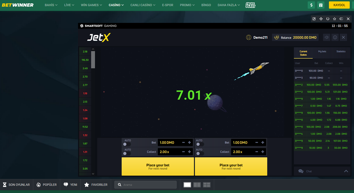 Betwinner JetX oyunu